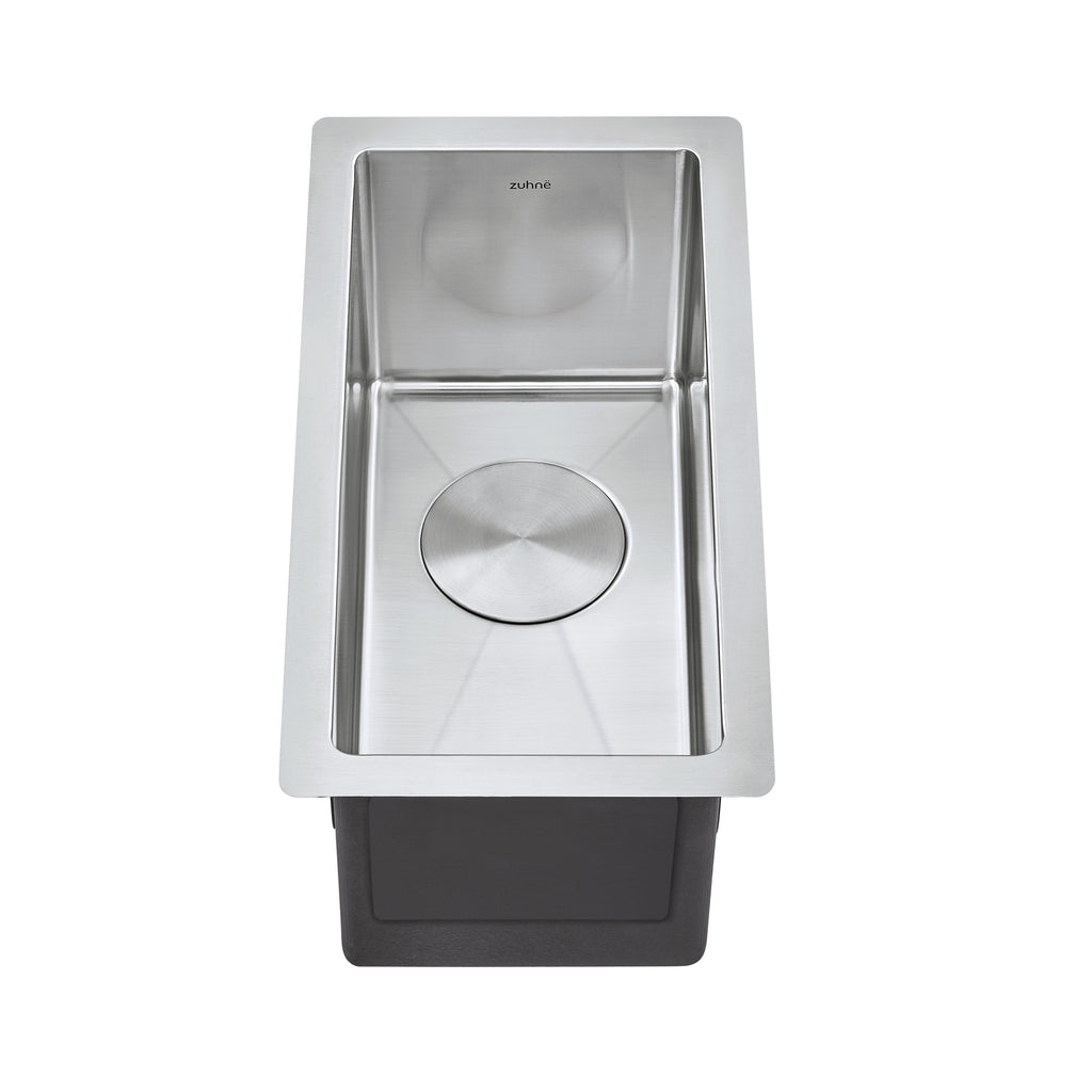 ZUHNE 16-Gauge Stainless Steel Undermount Kitchen Sink with Commercial Grade Sound Guard, Brushed Finish and Sloped Bottom (10 by 18 Inch Bar Sink)