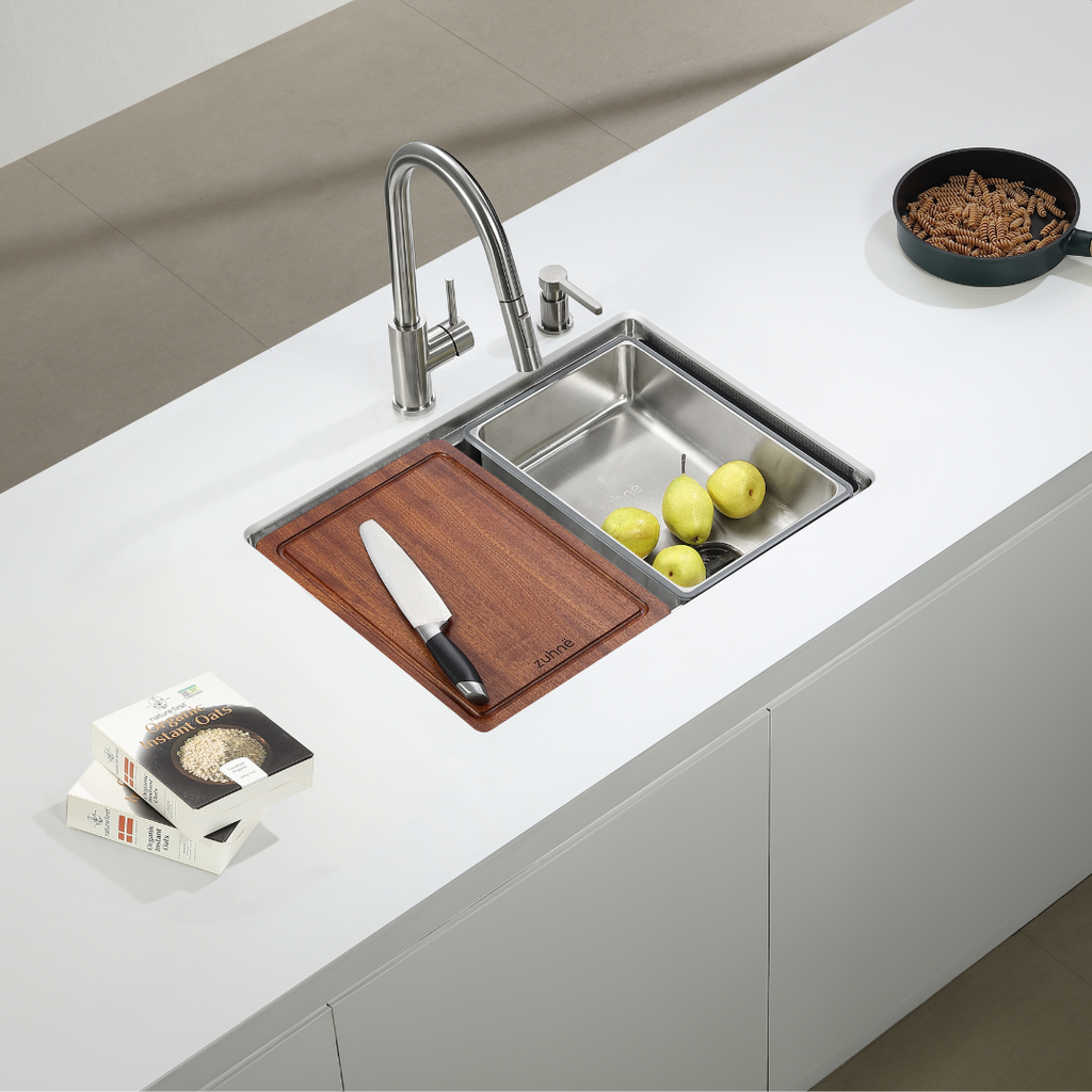 Zuhne Neste 24-Inch Workstation Kitchen Sink | 16 Gauge 316 Surgical Stainless Steel | Scratch-Resistant Honeycomb Texture