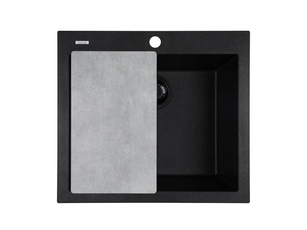 ZUHNE Black Granite Under Mount or Drop-In Single Kitchen Sink With Drain Strainer, Made in Italy (22x20)