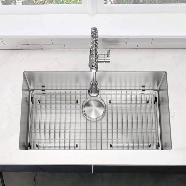 ZUHNE 16-Gauge Stainless Steel Undermount Kitchen Sink | Commercial Grade Sound Guard with Brushed Finish and Sloped Bottom (32-Inch Single Bowl)