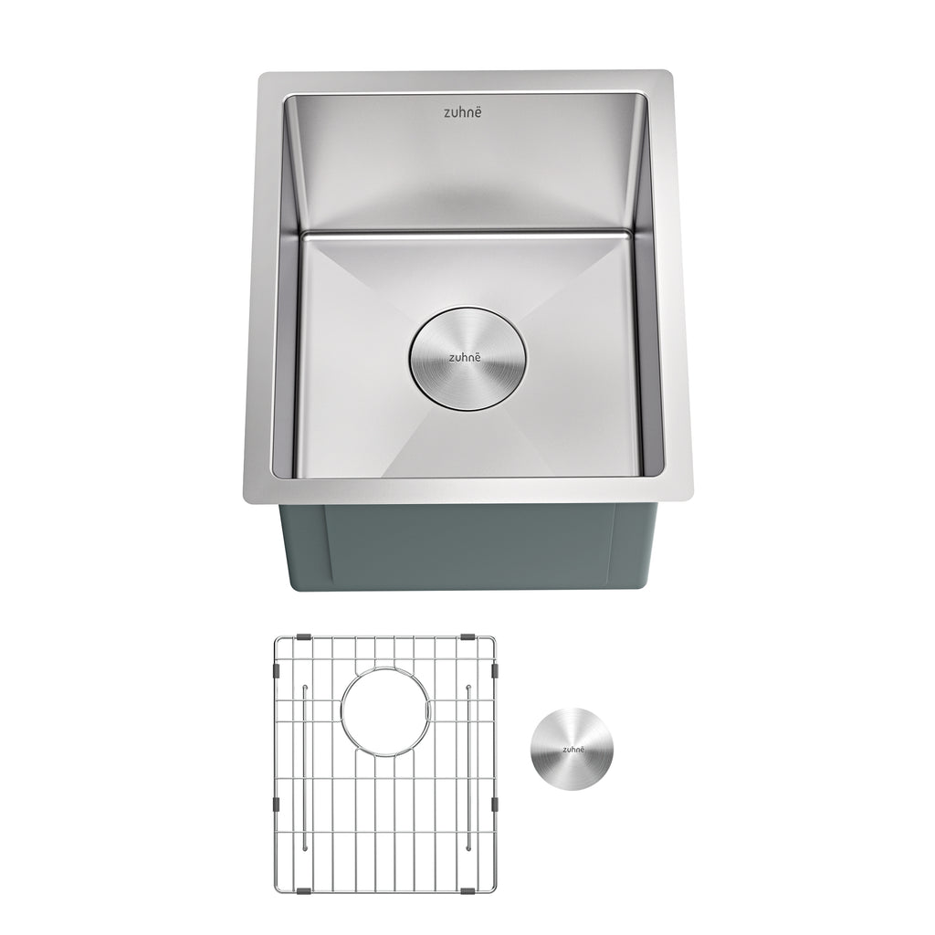 Modena 16-Gauge Stainless Steel Single Bowl Undermount Kitchen Sink, Commercial Grade (15 x 17 Inch)