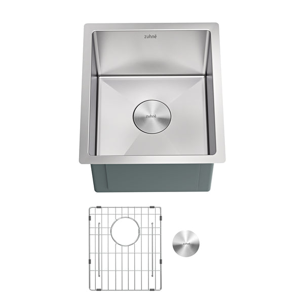 Modena 16-Gauge Stainless Steel Single Bowl Undermount Kitchen Sink, Commercial Grade (15 x 17 Inch)