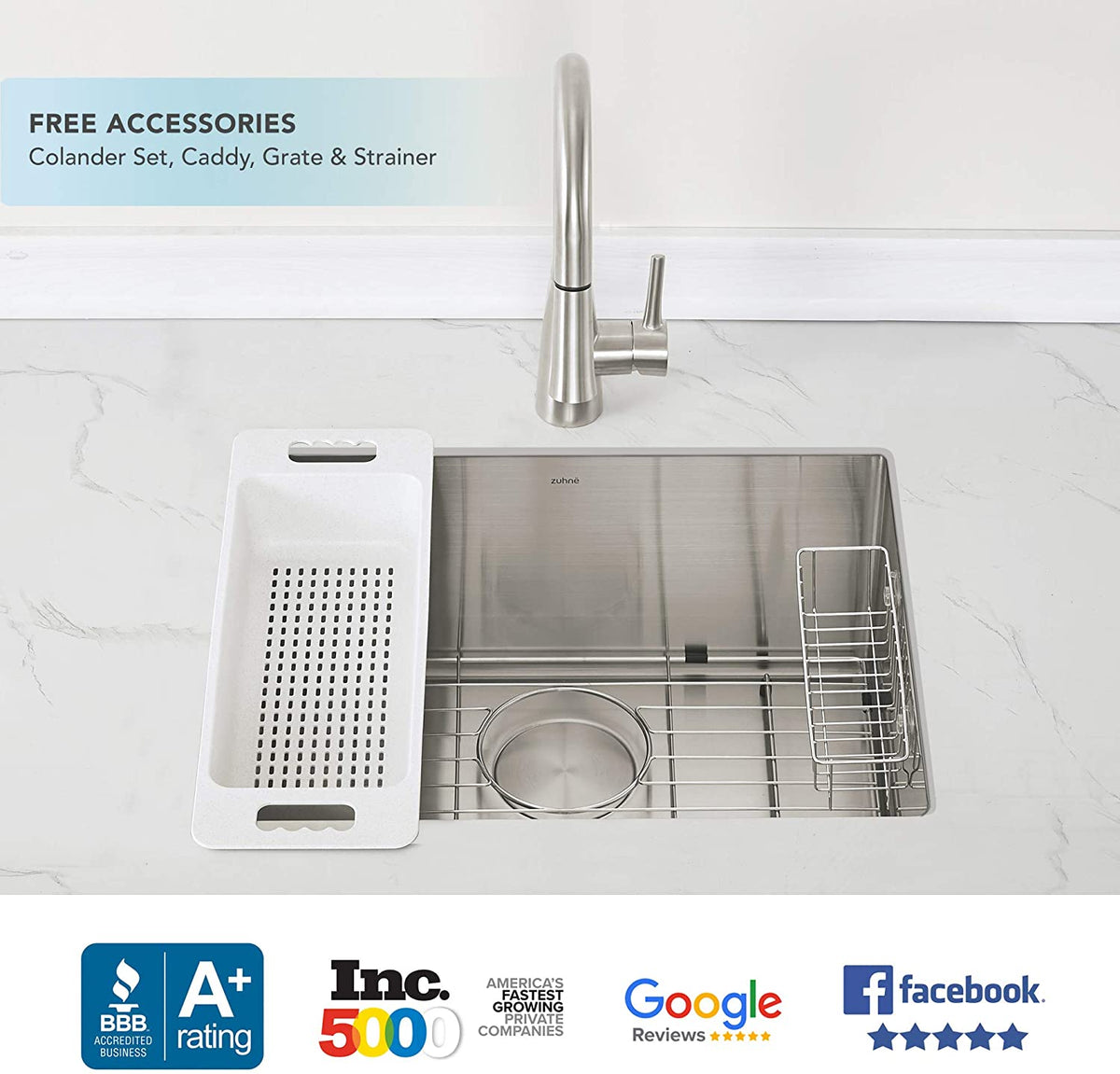 Zuhne Reversible Offset Drain Kitchen Sink 16 Gauge Stainless Steel (2