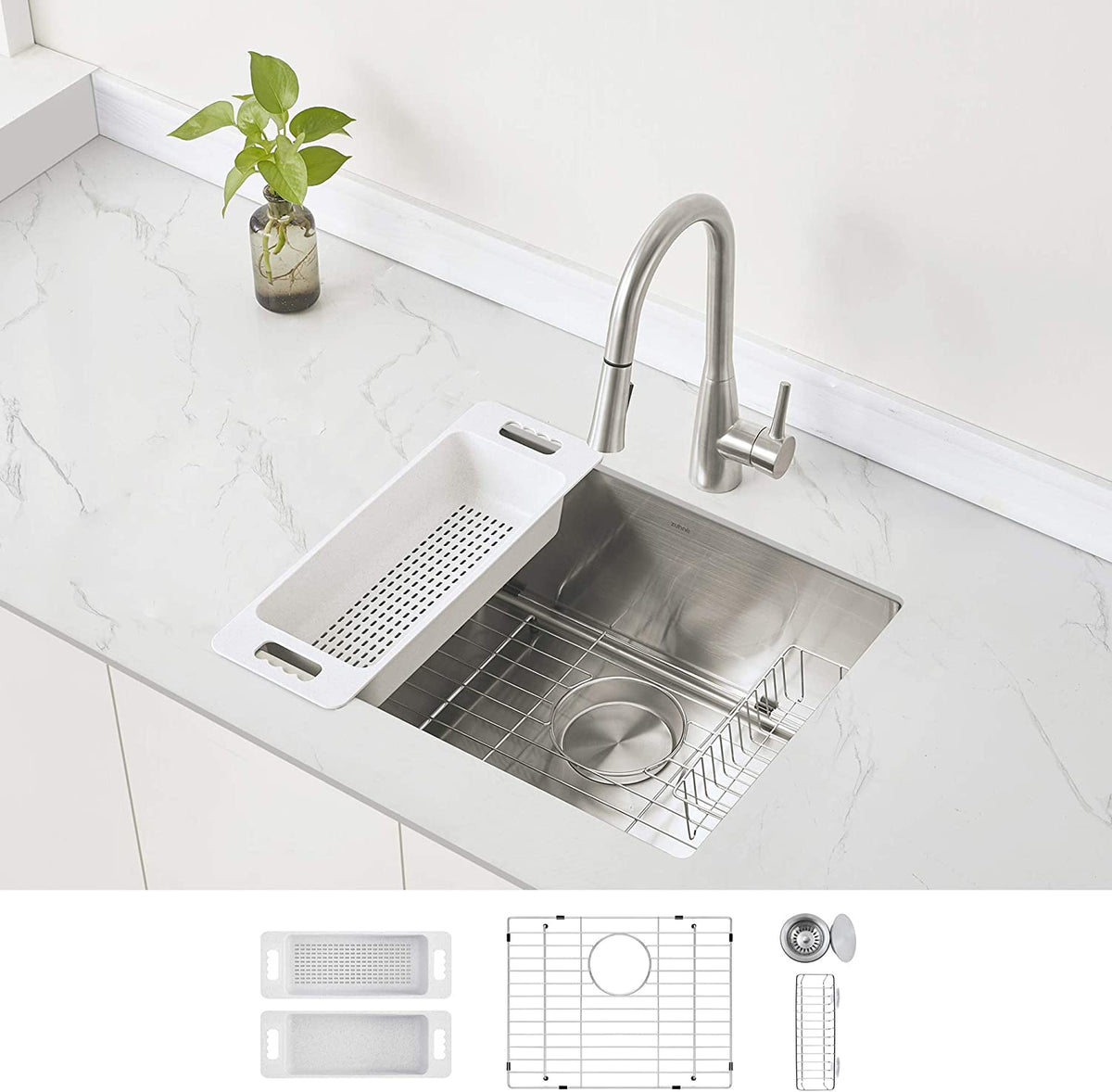 Zuhne Reversible Offset Drain Kitchen Sink 16 Gauge Stainless Steel (2