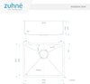 Zuhne 540 x 440 mm Stainless Steel Single Bowl Kitchen Sink for Flush, Inset or Under Mount Installation