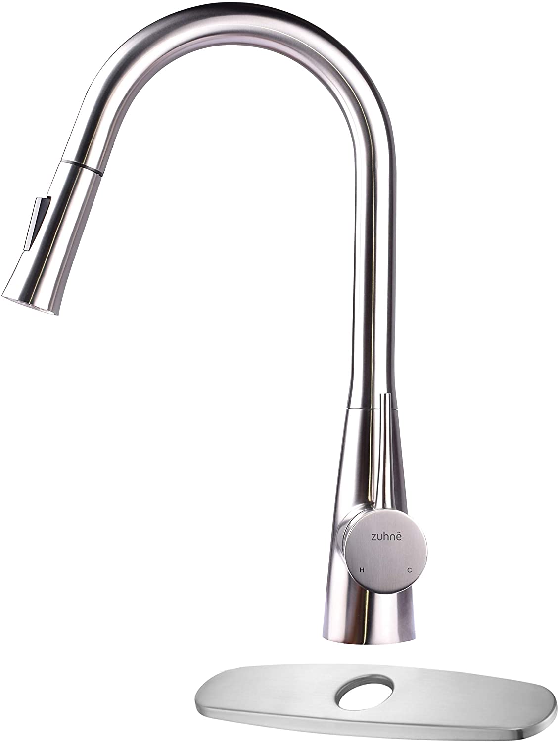 ZUHNE Ava Solid Stainless Lead Free High Arc Pull Out Dual Function Si