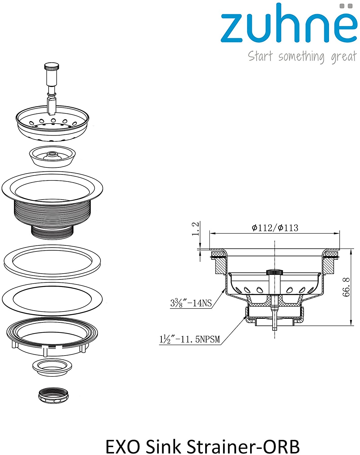 Copper Kitchen Sink Strainer & Waste Disposer Adapter in ORB (Oil Rubb
