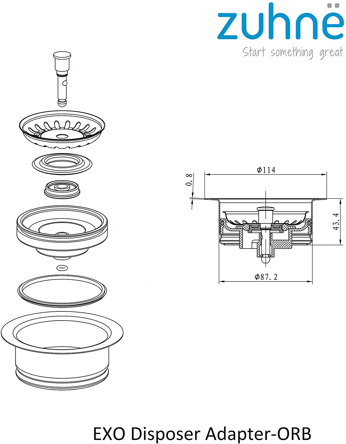Copper Kitchen Sink Strainer & Waste Disposer Adapter in ORB (Oil Rubb