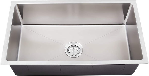 ZUHNE 31 Inch Tight Radius Under Mount Stainless Steel Pro Kitchen Sink For 33 Inch Cabinet (Single Bowl)