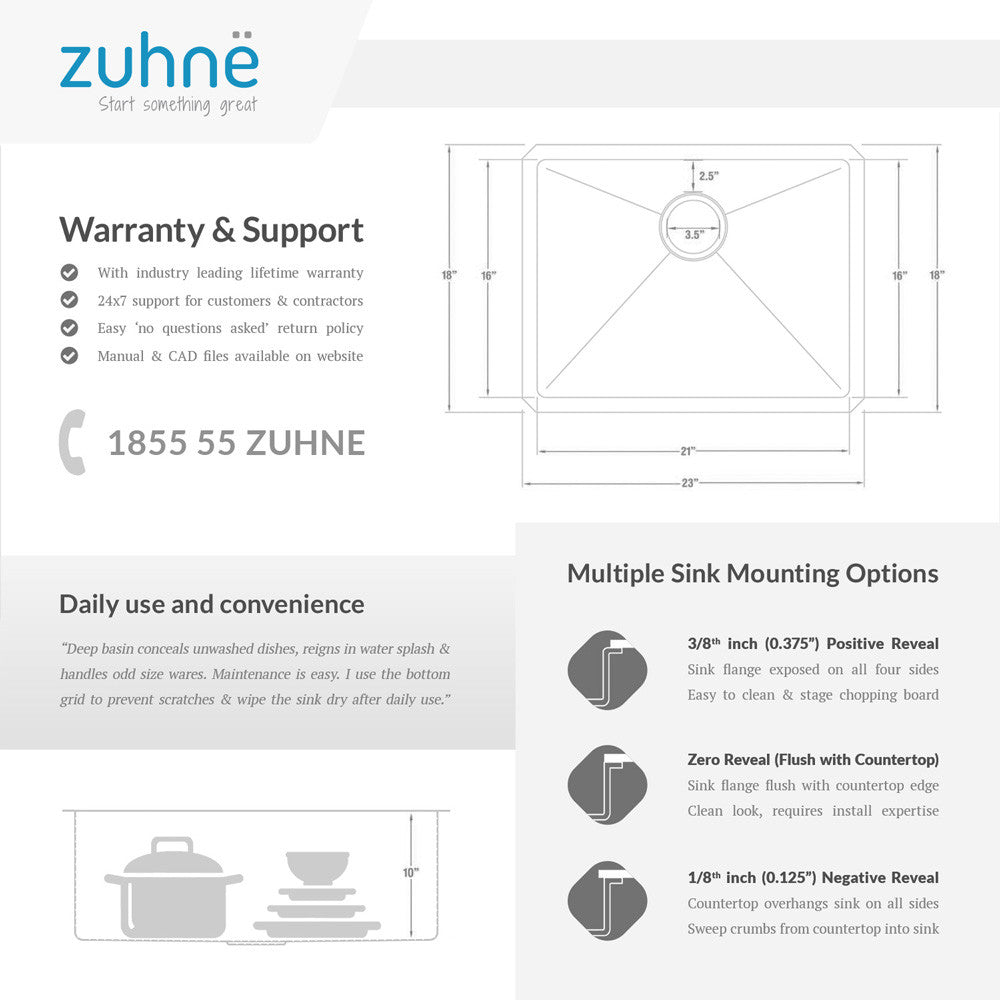 ZUHNE 16Gauge Stainless Steel Undermount Kitchen Sink Commercial Gr
