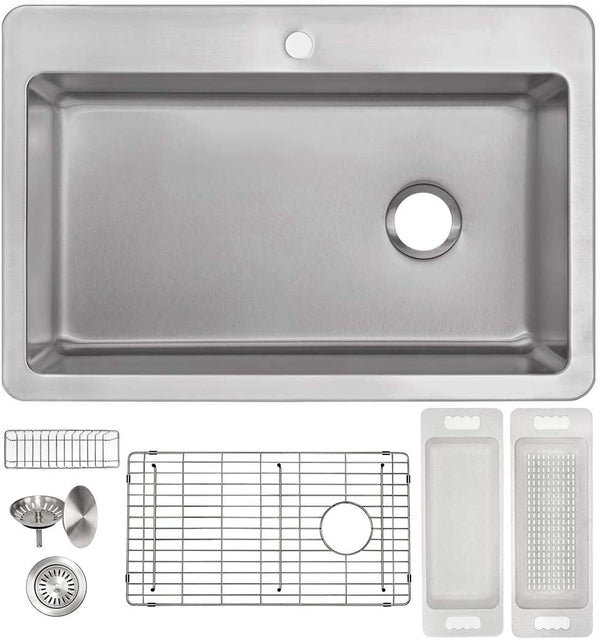 Zuhne Offset Drain Kitchen Sink 16 Gauge Stainless Steel (33” by 22” Drop-In Top Mount)